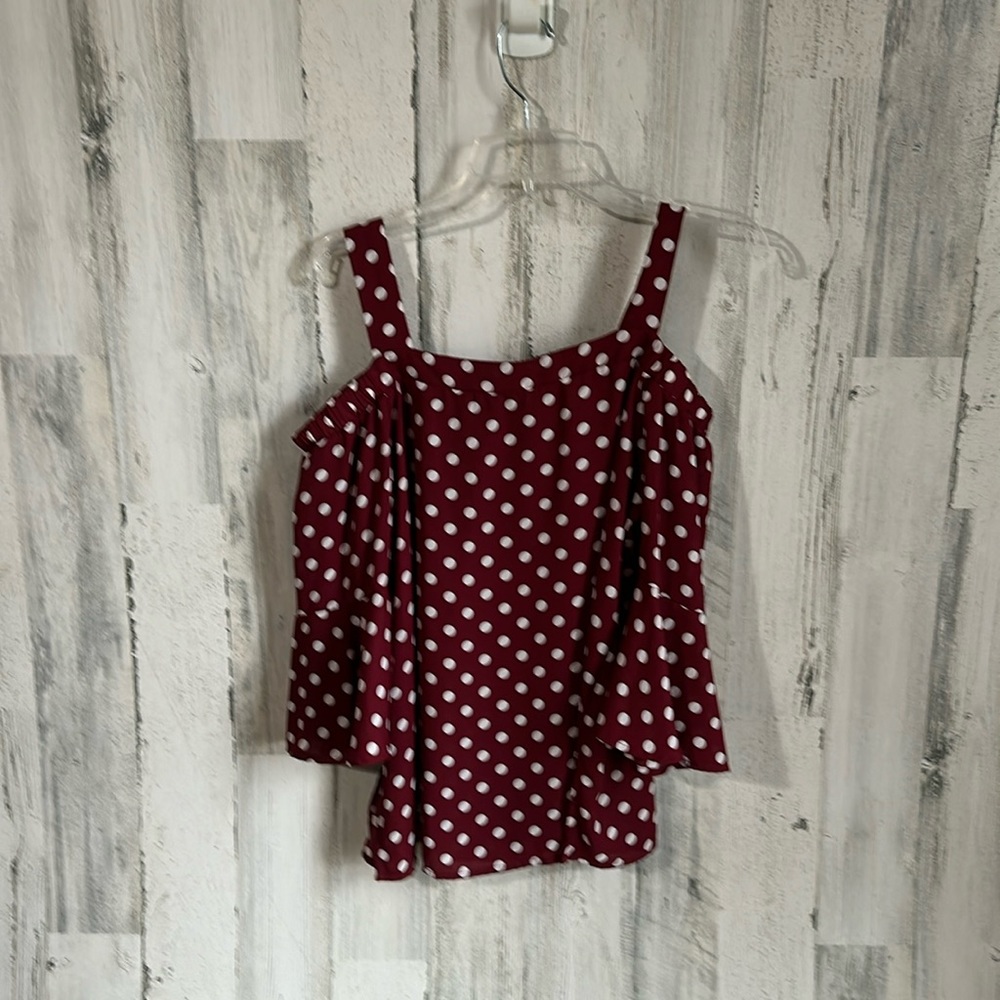B2- red polka dot open shoulder blouse pacer Large L